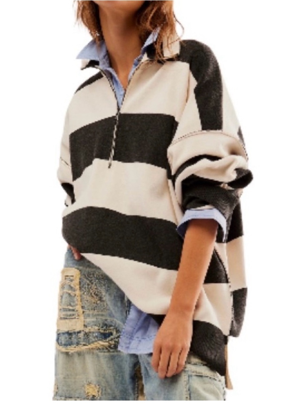 Free People Coastal stripe half zip pullover